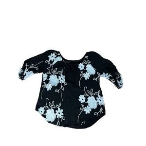 Liv Los Angeles Black Floral Embroidered Off Shoulder‎ 3/4 Sleeve Top Size S